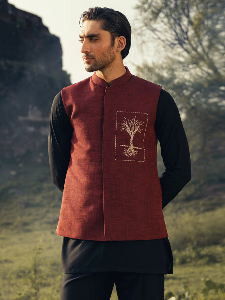 Polyester Red Waist Coat - Almirah