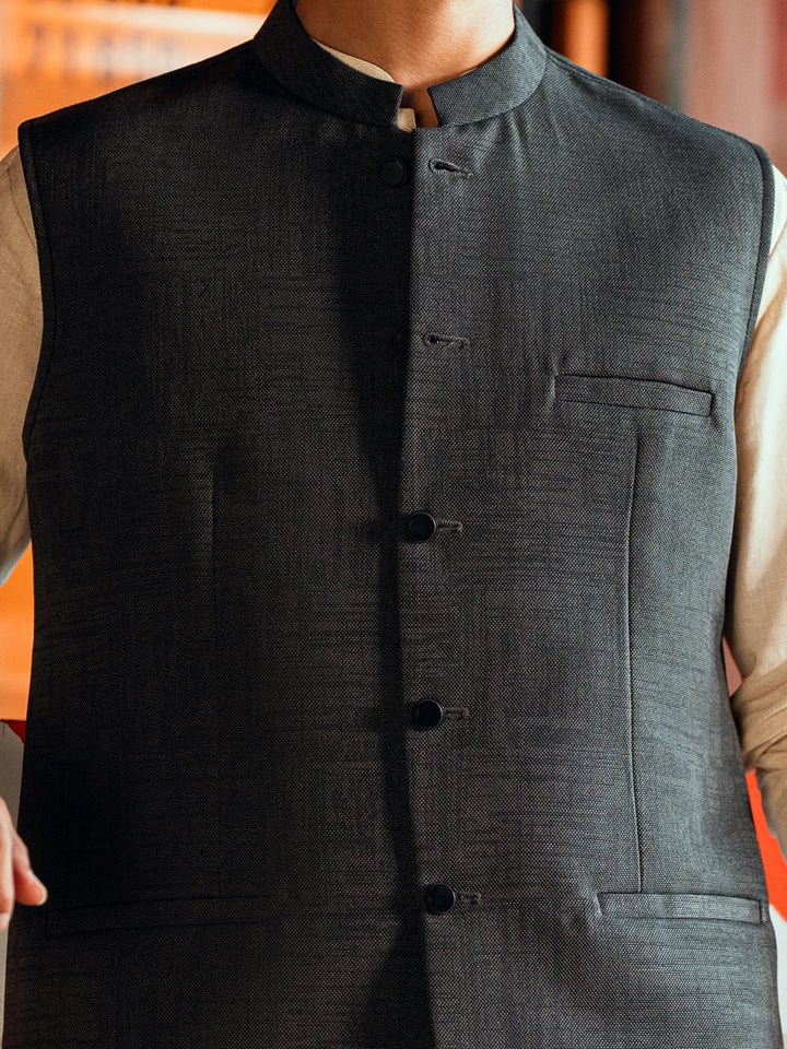 Polyester Charcoal Grey Waist Coat - Almirah