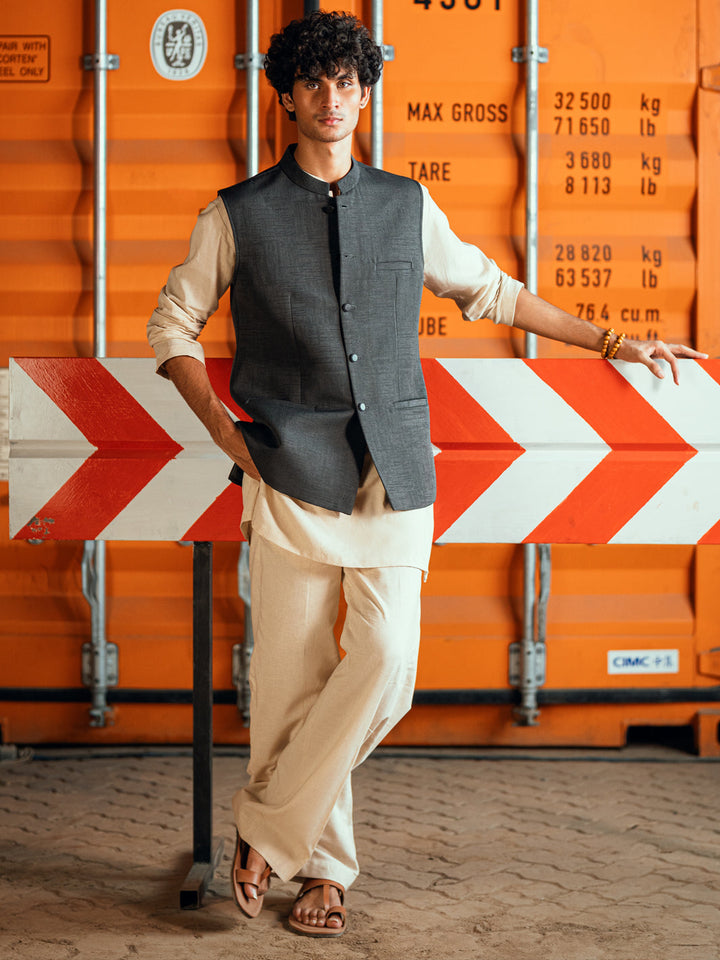 Polyester Charcoal Grey Waist Coat - Almirah