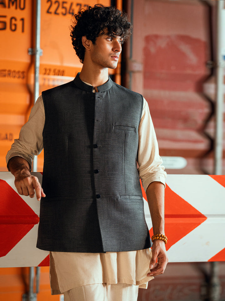 Polyester Charcoal Grey Waist Coat - Almirah