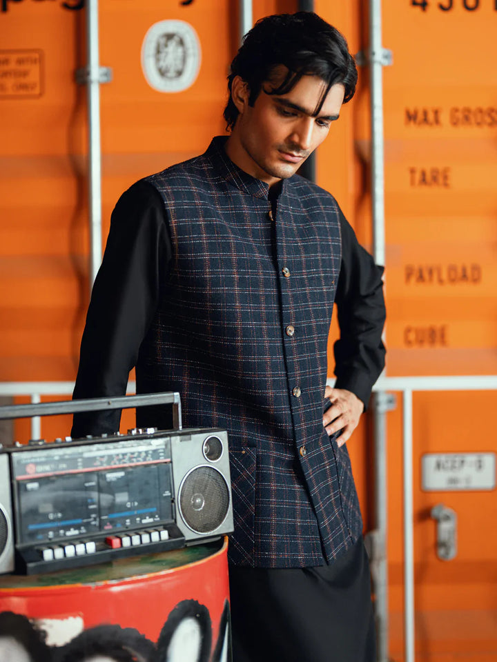 Polyester Dark Blue Waist Coat - Almirah