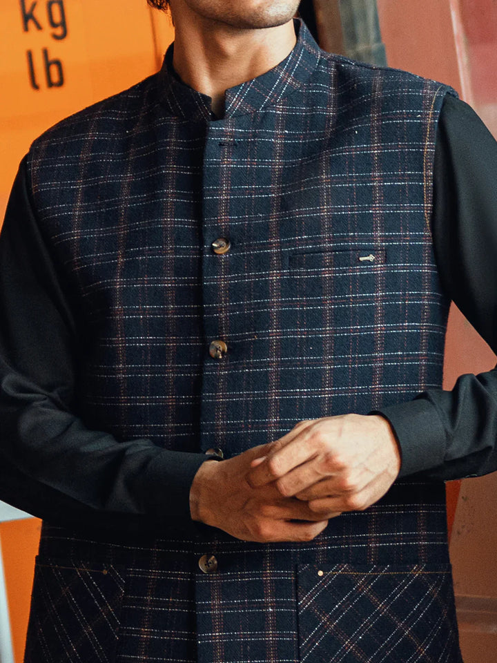 Polyester Dark Blue Waist Coat - Almirah