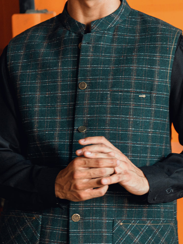 Blended Dark Green Waist Coat - Almirah