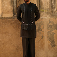 Cotton Black Waist Coat - Almirah