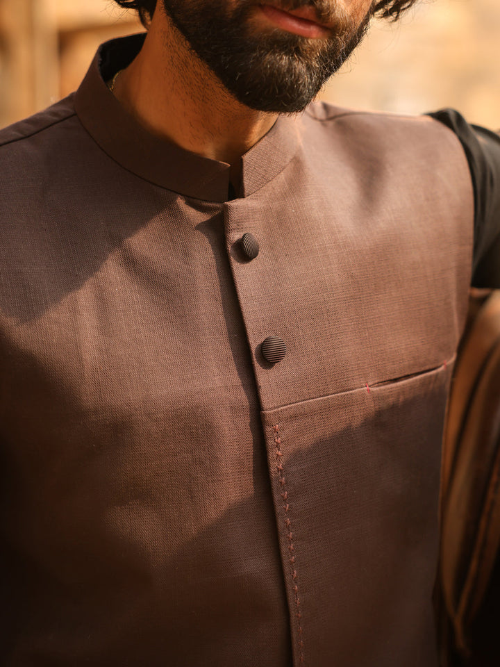Cotton Brown Waist Coat - Almirah