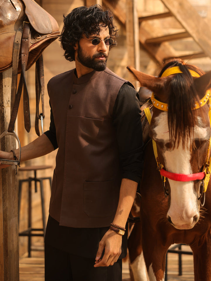 Cotton Brown Waist Coat - Almirah