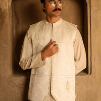 Polyester Off White Waist Coat - Almirah