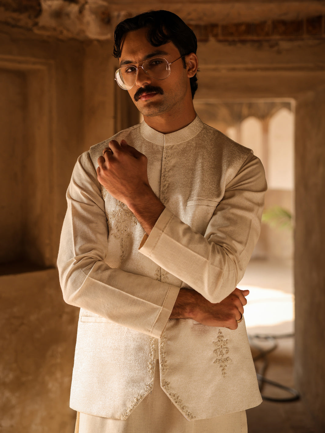 Polyester Off White Waist Coat - Almirah