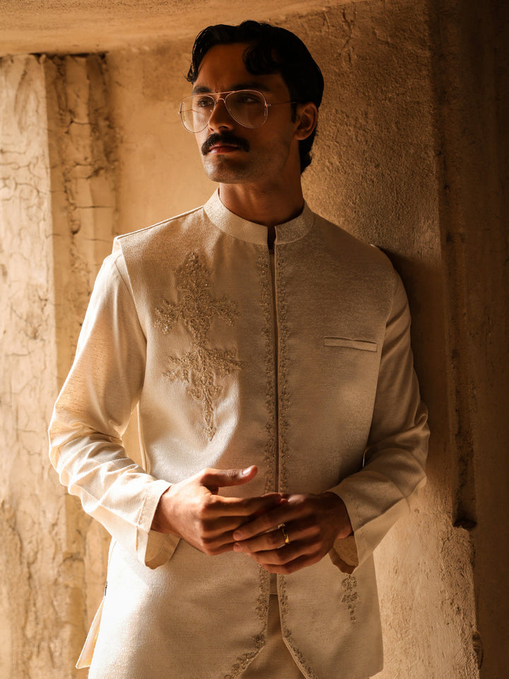 Polyester Off White Waist Coat - Almirah