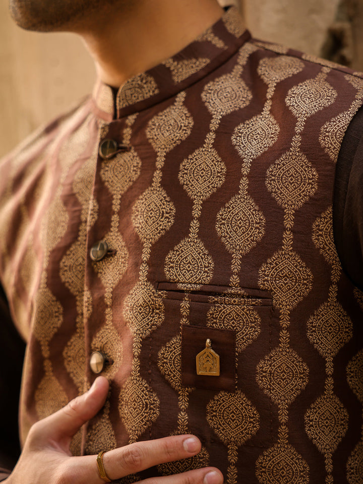 Polyester Brown Waist Coat - Almirah