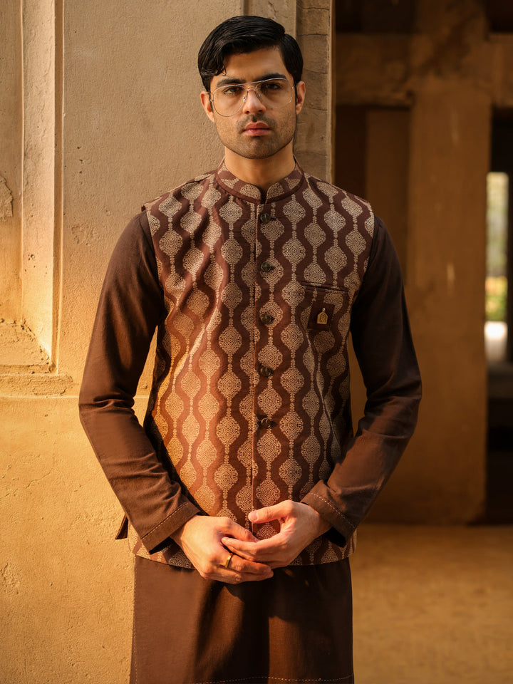 Polyester Brown Waist Coat - Almirah