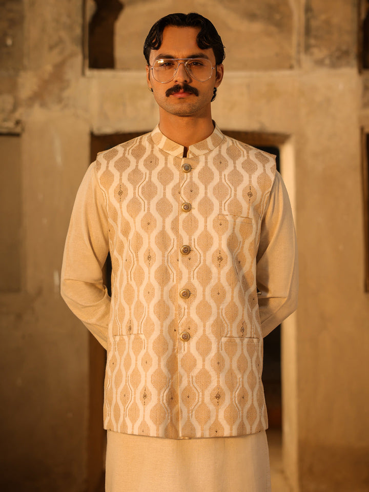 Polyester Beige Waist Coat - Almirah