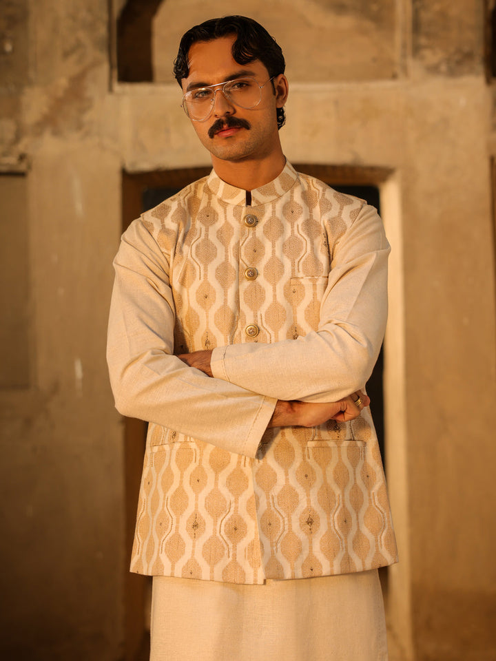Polyester Beige Waist Coat - Almirah