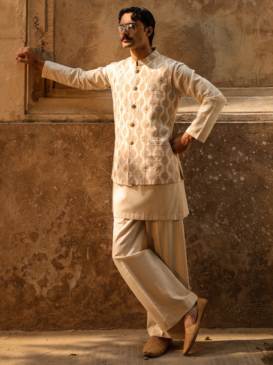 Polyester Beige Waist Coat - Almirah