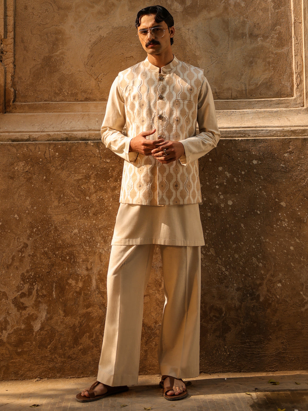 Polyester Beige Waist Coat - Almirah