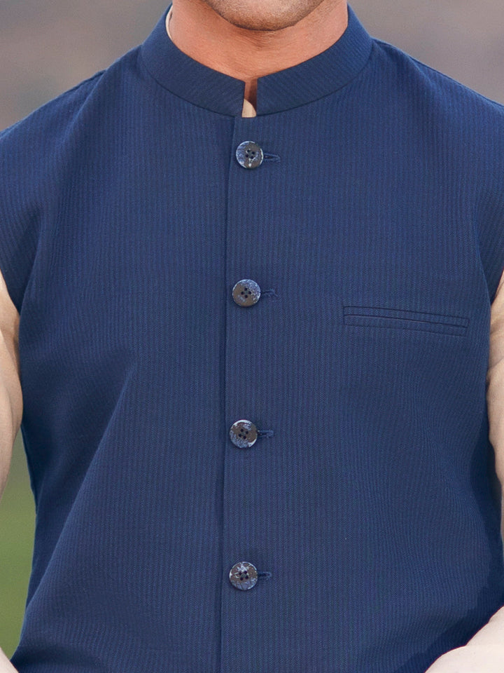 Cotton Blue Waist Coat - Almirah
