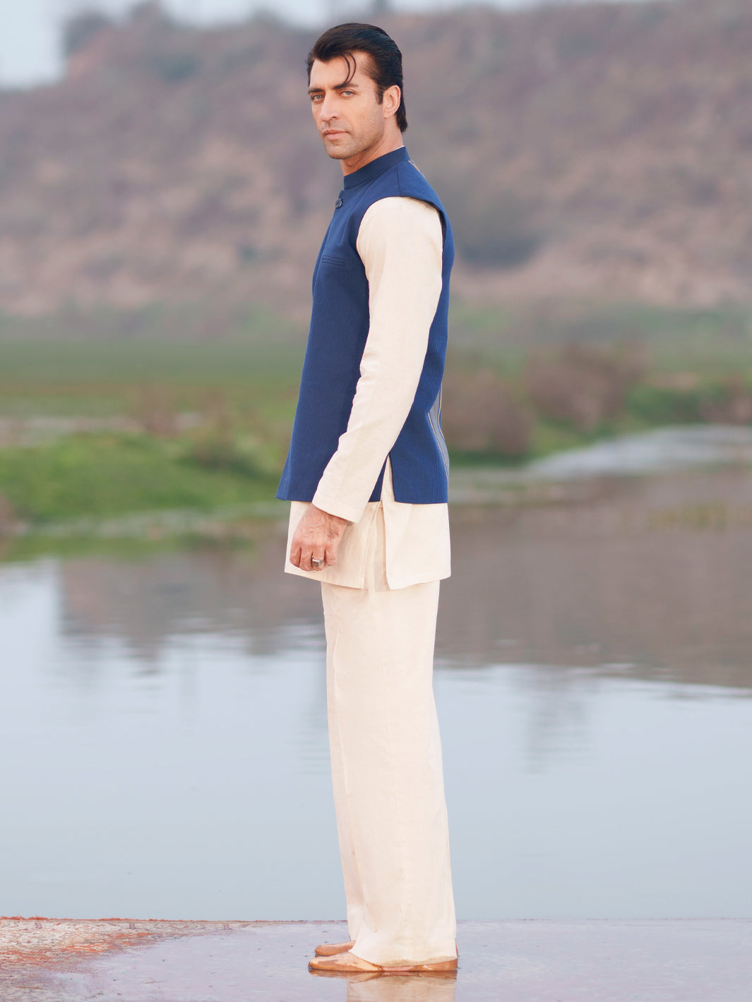Cotton Blue Waist Coat - Almirah