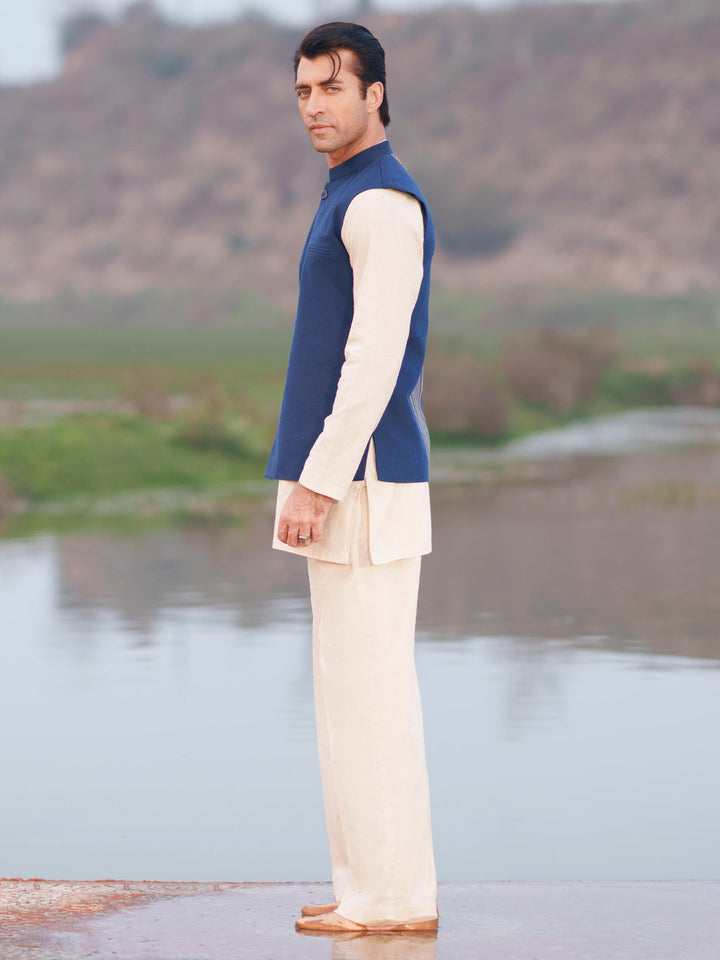 Cotton Blue Waist Coat - Almirah