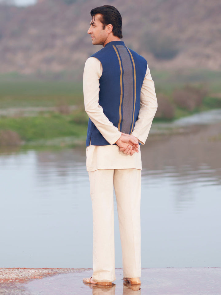 Cotton Blue Waist Coat - Almirah