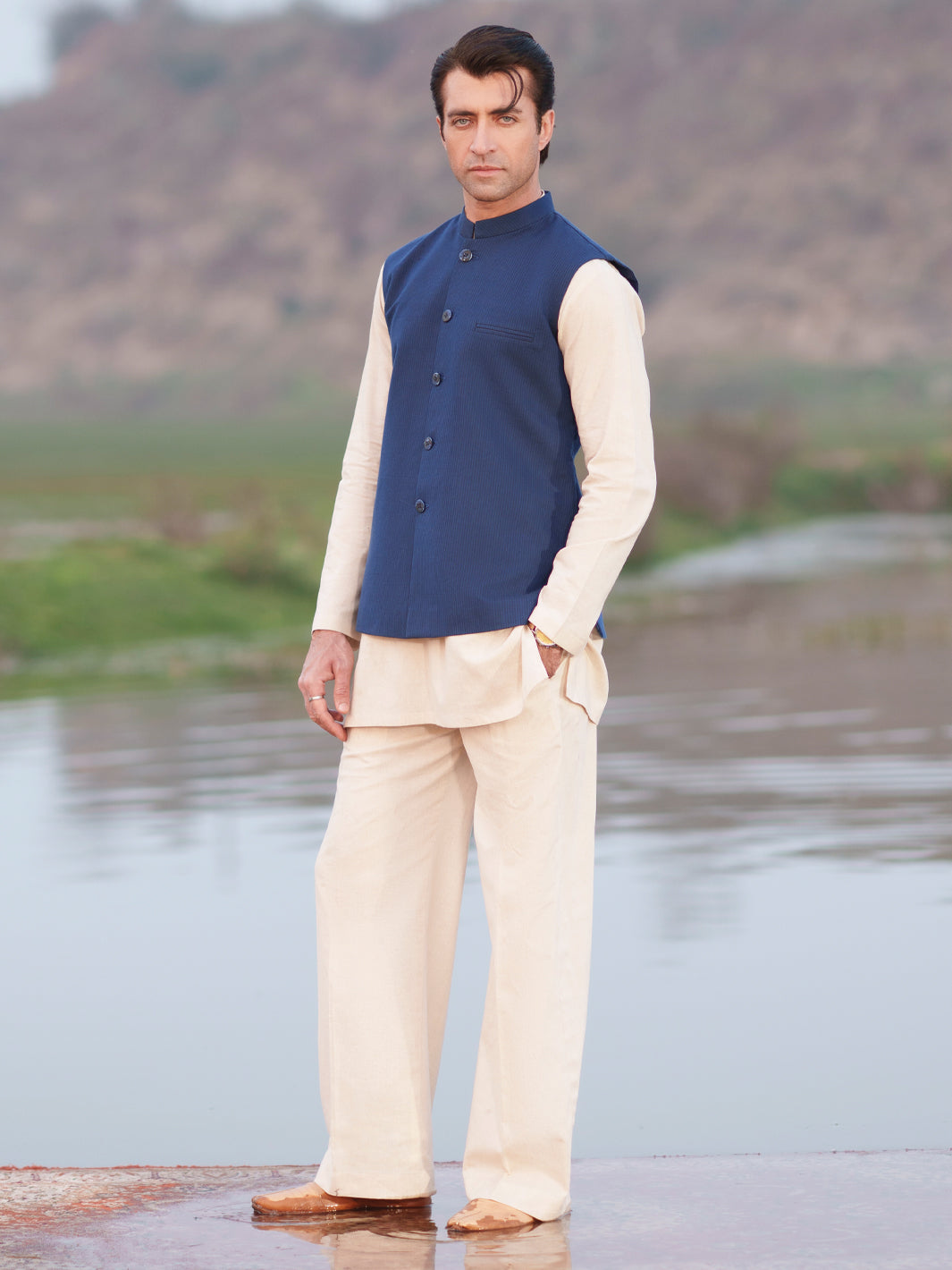 Cotton Blue Waist Coat - Almirah