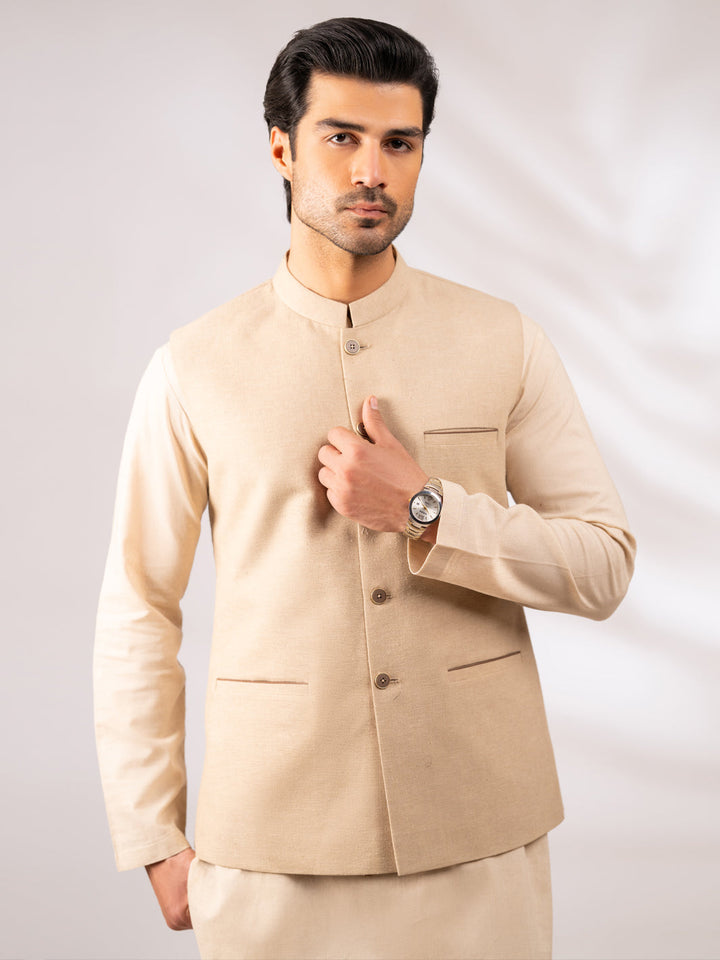Blended Beige Waist Coat - Almirah