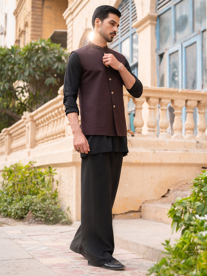 Blended Dark Brown Waist Coat - Almirah