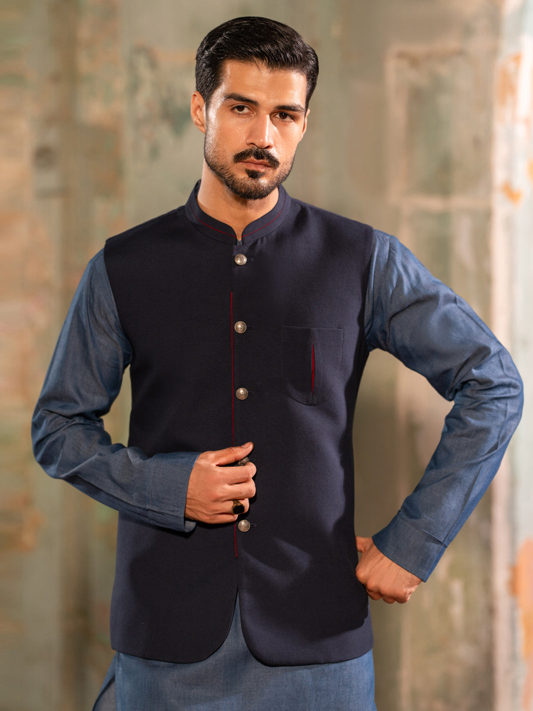 Blended Midnight Blue Waist Coat - Almirah
