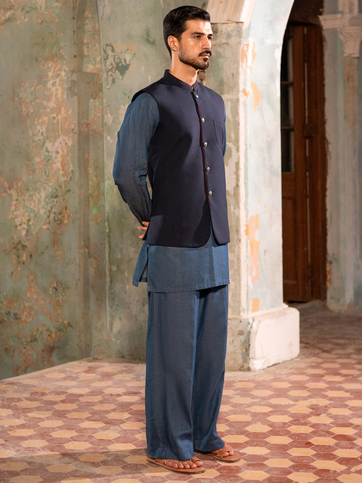 Blended Midnight Blue Waist Coat - Almirah
