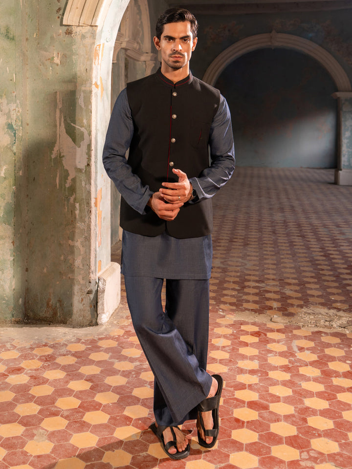 Blended Black Waist Coat - Almirah