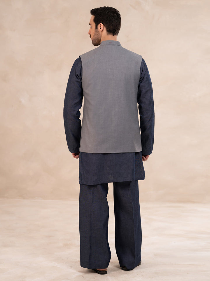 Taflon Rayon Light Grey Waist Coat - J. Junaid Jamshed