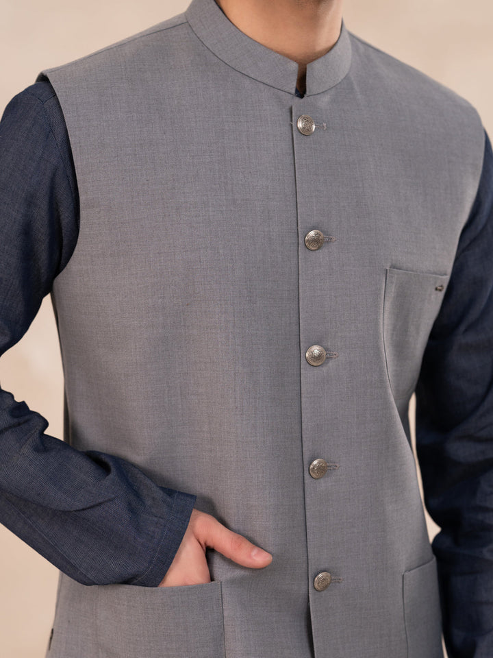 Taflon Rayon Light Grey Waist Coat - J. Junaid Jamshed