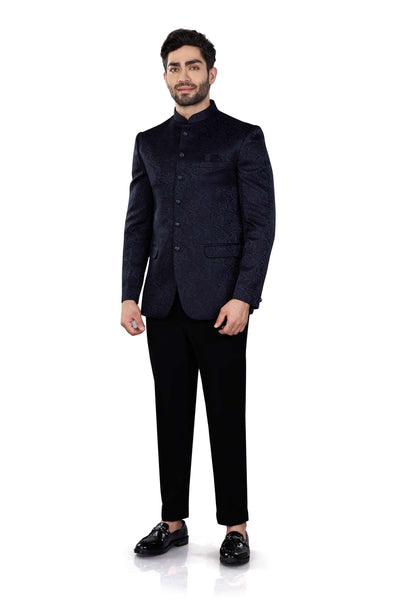 Cotton Polyester Jodhpuri Blue Jacket - Jiah