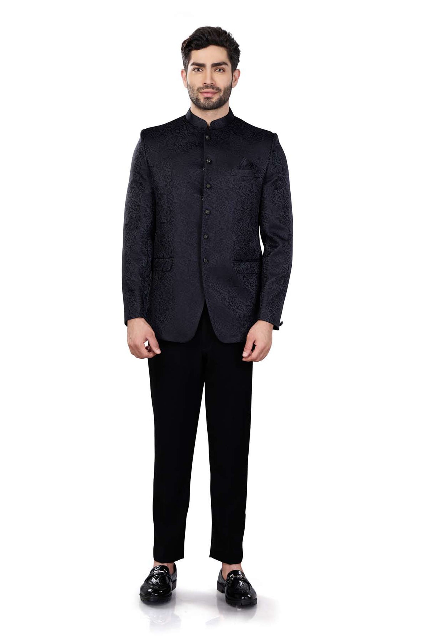 Cotton Polyester Jodhpuri Black Jacket - Jiah