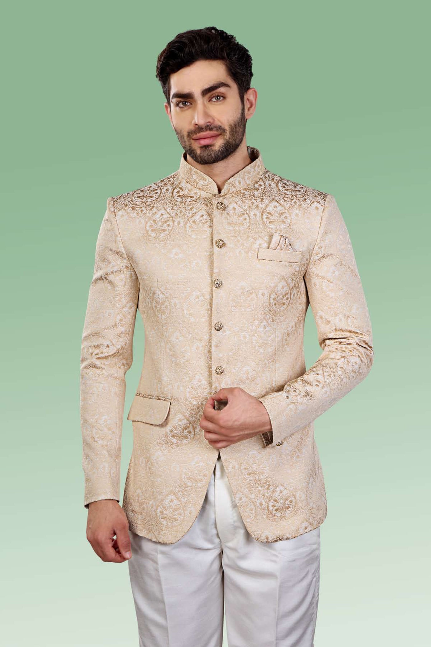 Cotton Polyester Jodhpuri Gold Jacket - Jiah