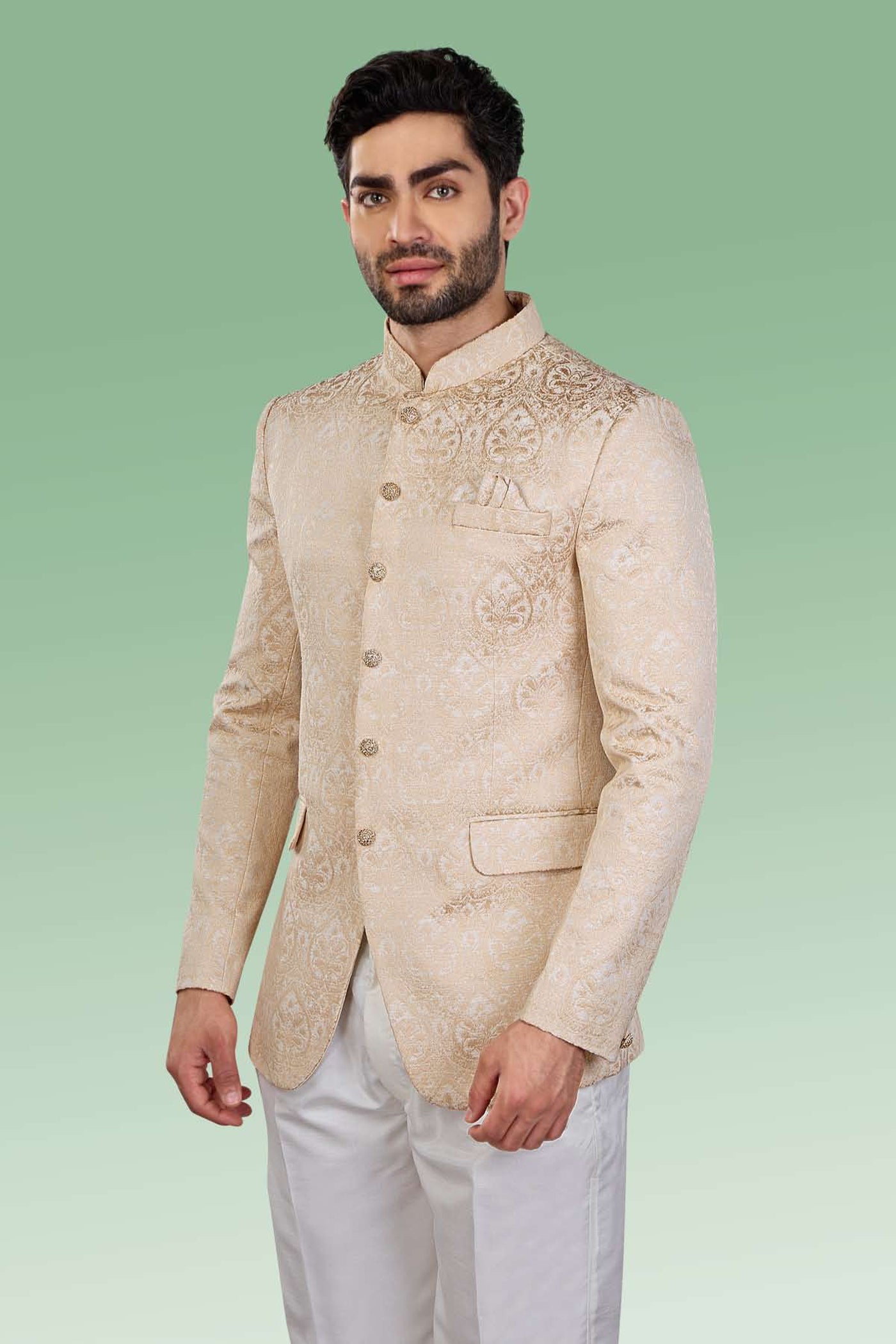 Cotton Polyester Jodhpuri Gold Jacket - Jiah