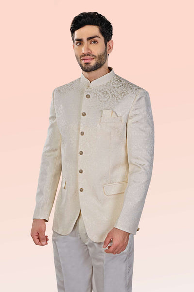 Cotton Polyester Jodhpuri Cream Jacket - Jiah