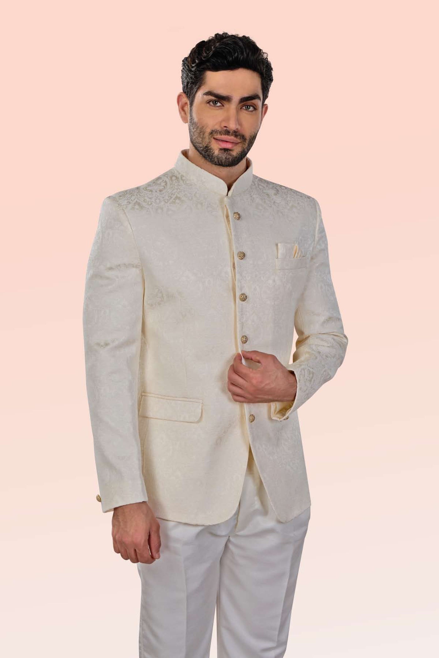 Cotton Polyester Jodhpuri Cream Jacket - Jiah