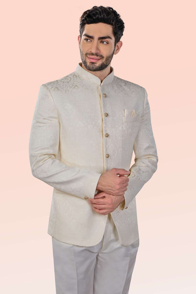 Cotton Polyester Jodhpuri Cream Jacket - Jiah