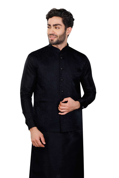 Cotton Polyester Black Waist Coat - Jiah