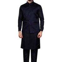 Cotton Polyester Blue Waist Coat - Jiah