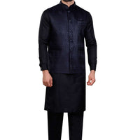 Cotton Polyester Blue Waist Coat - Jiah
