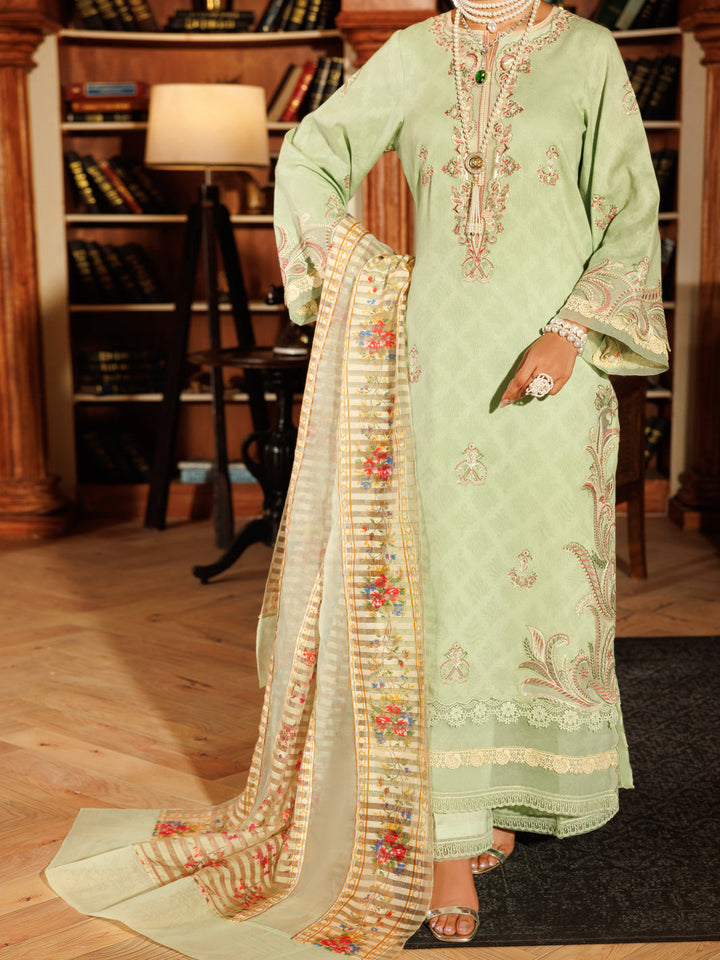 Cotton Dobby Pistachio Green Stitched Suit - Almirah