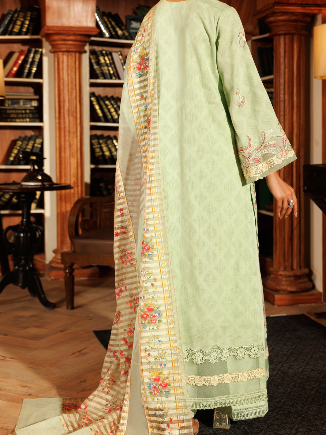 Cotton Dobby Pistachio Green Stitched Suit - Almirah
