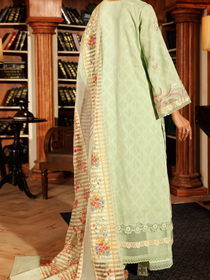 Cotton Dobby Pistachio Green Stitched Suit - Almirah