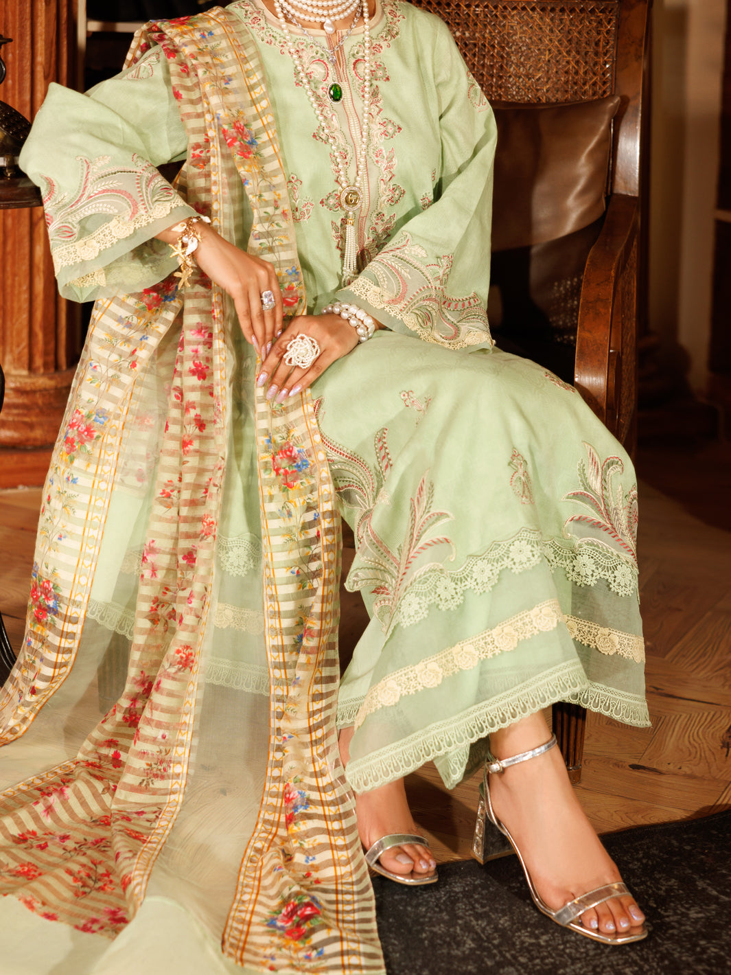 Cotton Dobby Pistachio Green Stitched Suit - Almirah