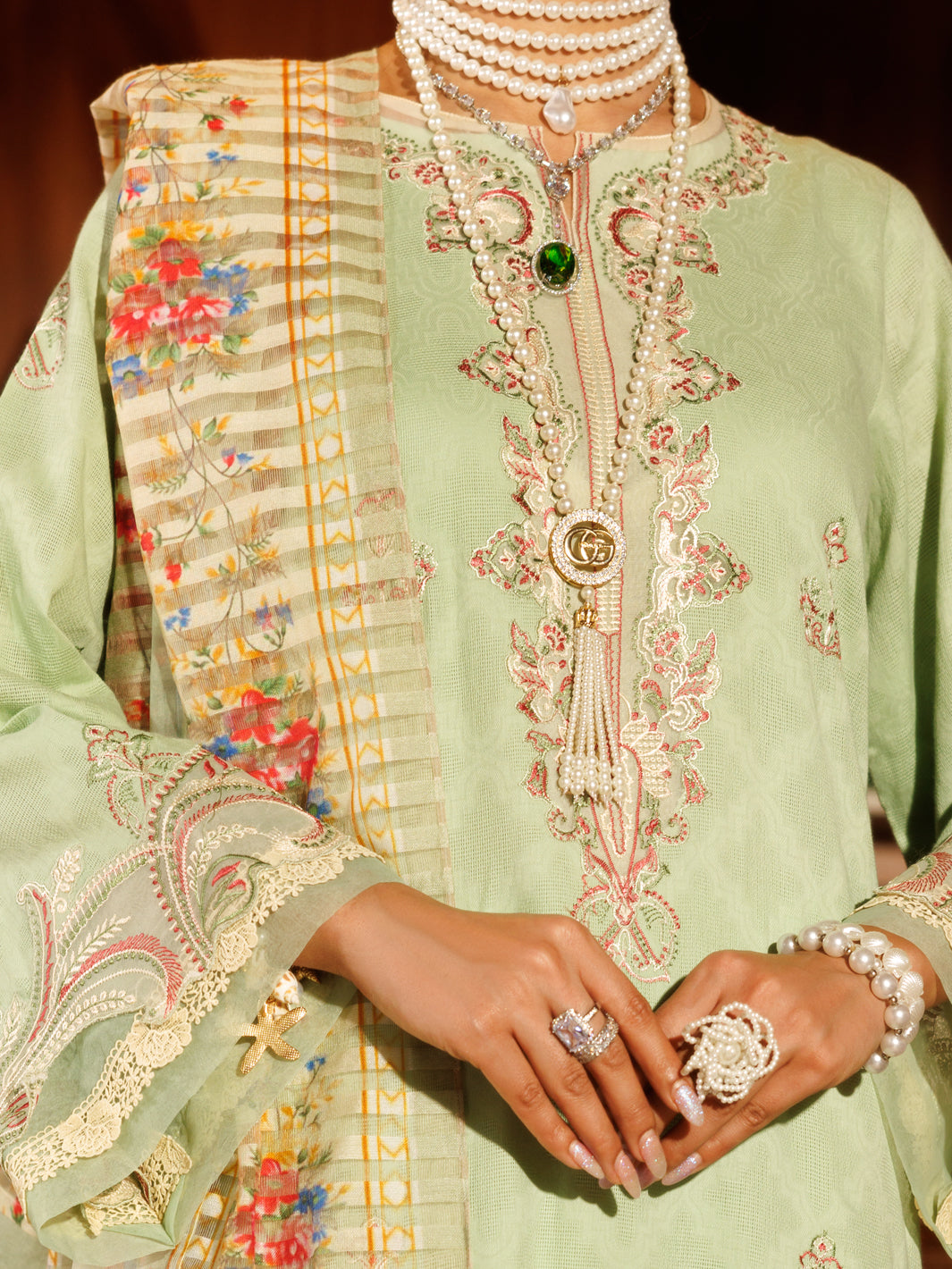 Cotton Dobby Pistachio Green Stitched Suit - Almirah