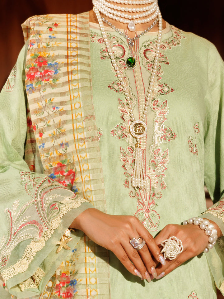 Cotton Dobby Pistachio Green Stitched Suit - Almirah