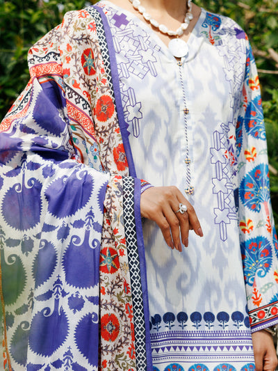 Lawn Light Blue Stitched Suit - J. Junaid Jamshed