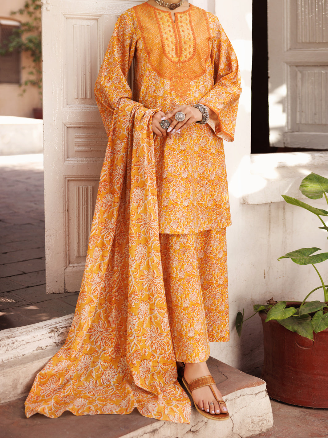 Lawn Mustard Stitched Suit - J. Junaid Jamshed