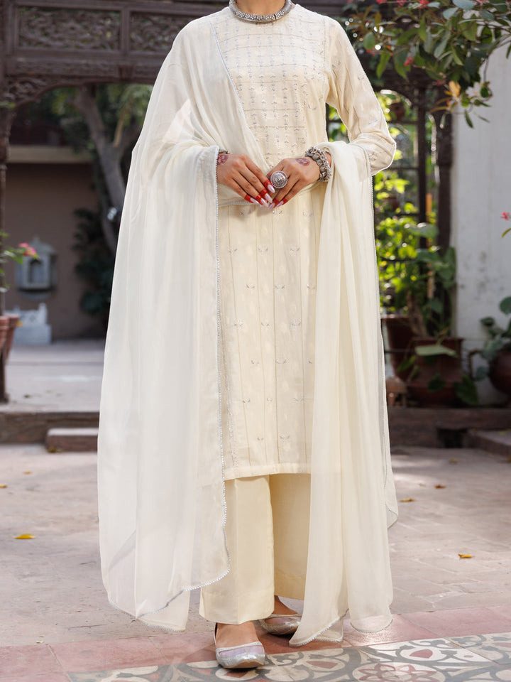 Off White Stitched Suit - Almirah